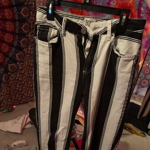 black and white striped pants